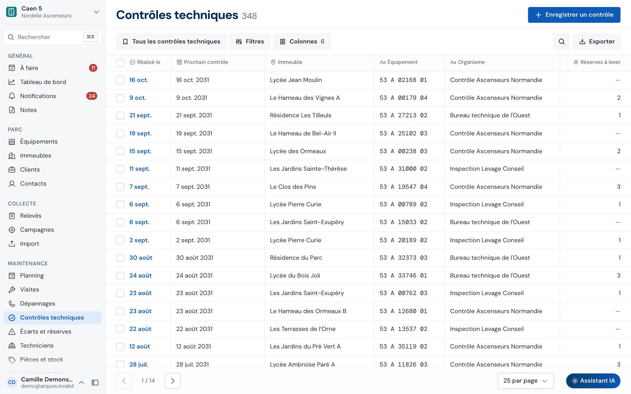 Arquos · contrôles techniques