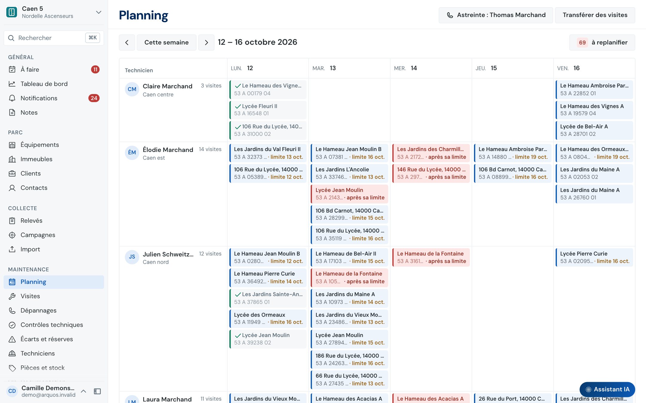 Arquos · planning des visites