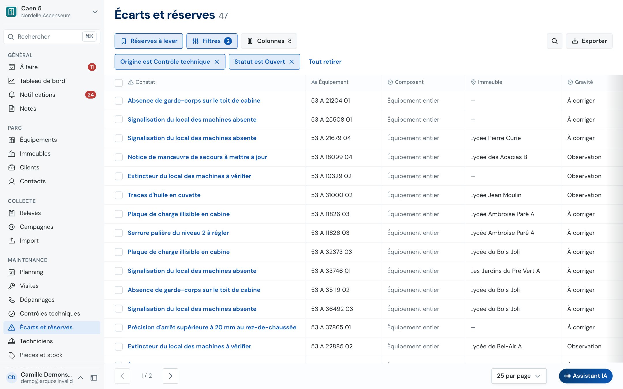 Arquos · réserves à lever